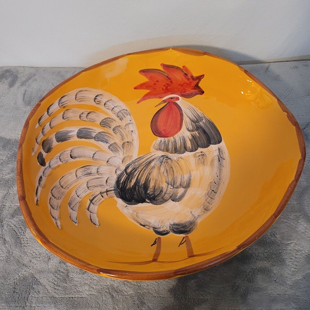 Vintage Rooster Serving Platter 17" Made In Italy Hand Painted Art Pottery